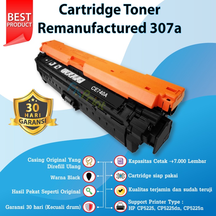 Cartridge Toner Compatible HP CE742A 307A Yellow, Printer HP Colour LaserJet CP5225 CP5225dn CP5225n