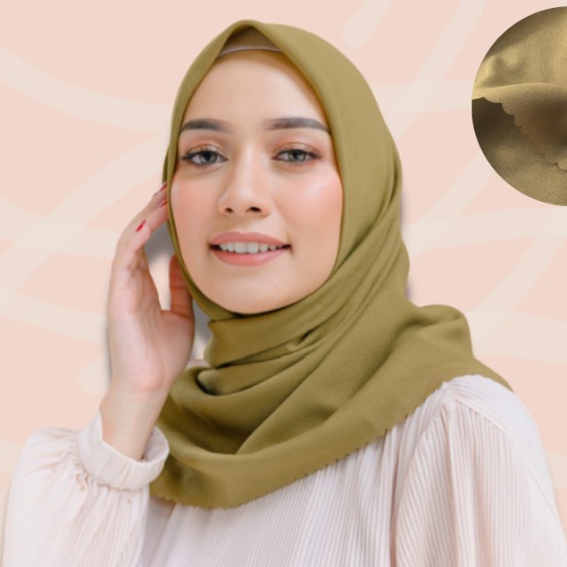 Bella Lasercut - Hijab Kerudung Segiempat Voal Laser Cut / Krudung Bella Pollycotton Laser Premium / Basic Polos Lasercut-OLIVE
