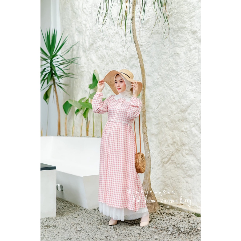 Iwearmysha/Midi Yoona Gingham Mysha/ Midi Yoona Iwearmysha/ dress kotak-kotak XL