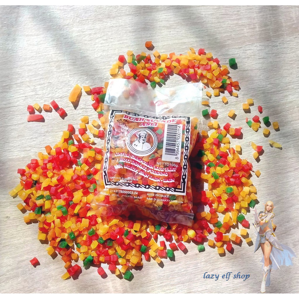 Sukade 100gr Warna Warni Mix Rainbow Buah Pepaya Succade Papaya untuk bahan kue cake bolu