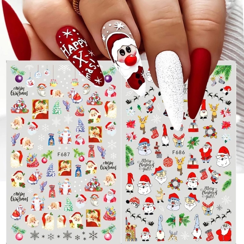 [Harga Grosir]Stiker Kuku Motif Natal 3D Untuk Dekorasi Nail Art/Hot Sale