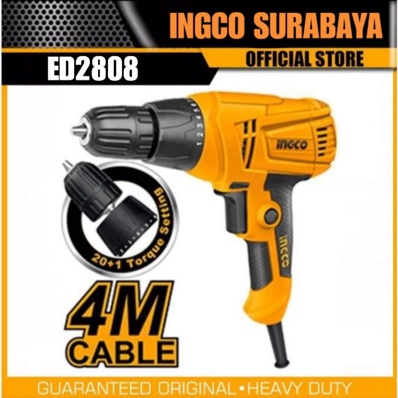 INGCO ED2808 MESIN BOR LISTRIK 10MM KEYLESS KABEL 4M