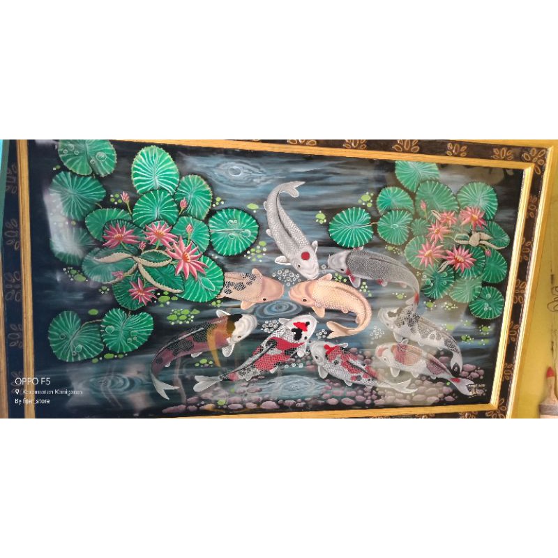 LUKISAN 9 IKAN KOI / LUKISAN FENGSUI 9 IKAN KOI CINA