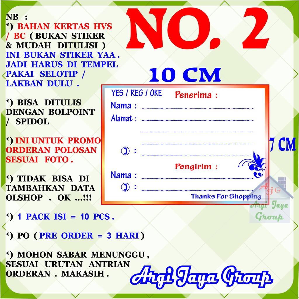 

Promo!Label Pengiriman Polosan Kertas Manila No = 2 (10x7cm) 1 Pack = 10 Pcs