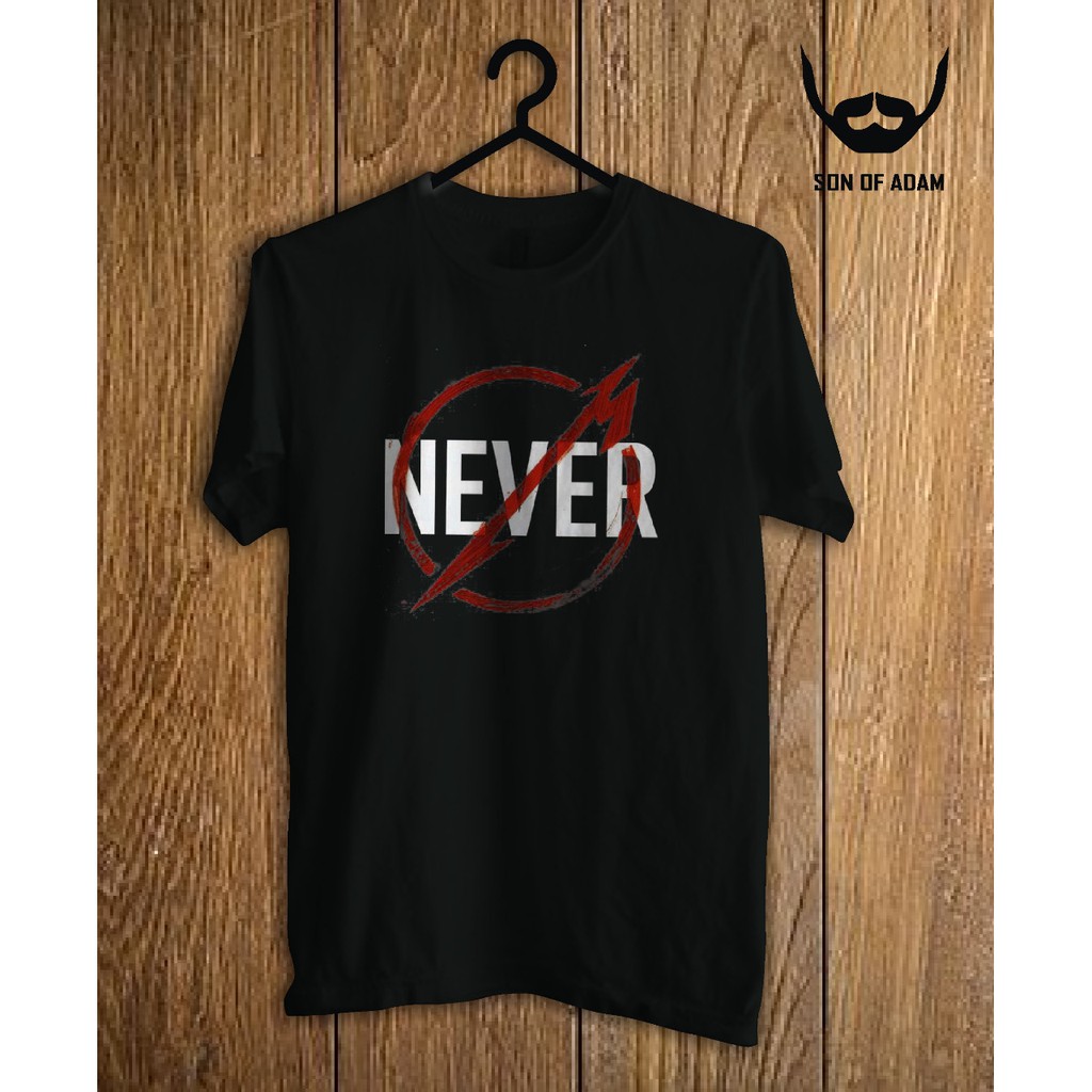 KAOS PRIA CUSTOM SABLON PRINTING DESAIN NEVER