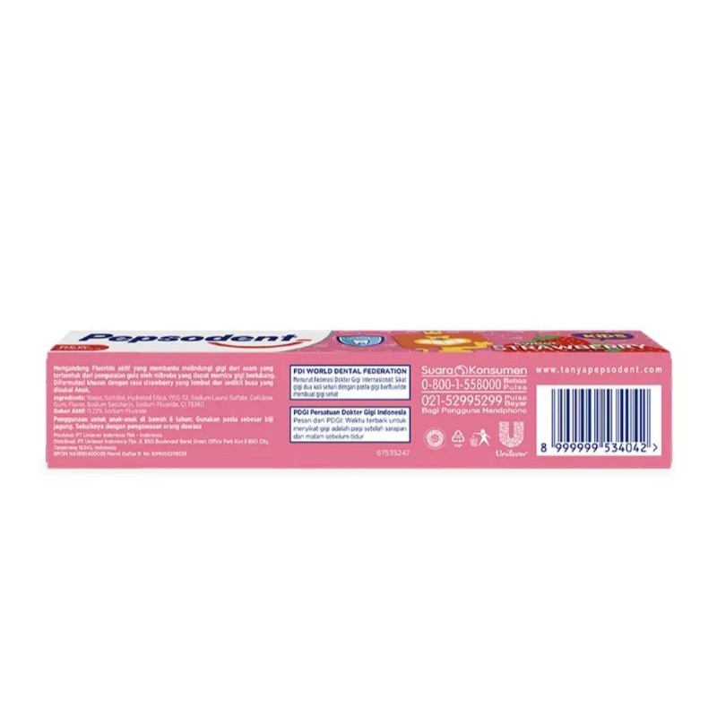 pasta gigi anak Pepsodent 45g / odol anak bayi Pepsoden 45 gr rasa strawberry mint orange