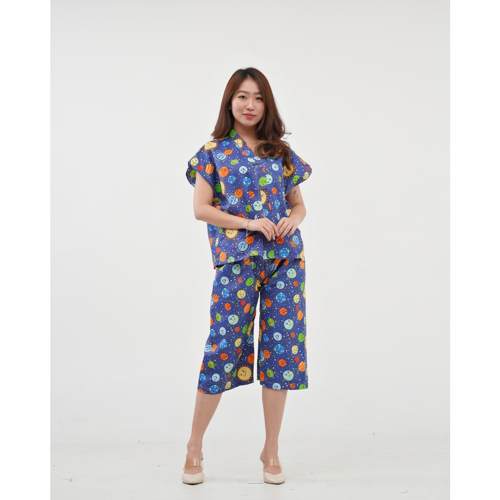 IZANY Piyama Dewasa Kimono Kulot / SET Kimono Kulot V Banyak Motif-PLANET NAVY