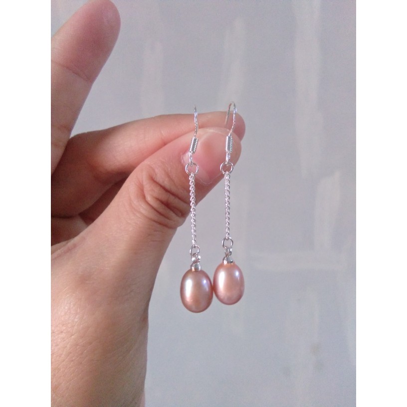 Anting Perak Panjang Mutiara Lombok Air Tawar