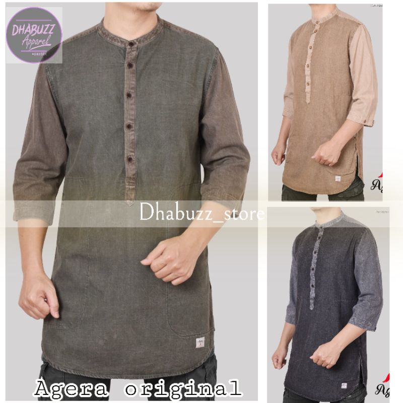 Baju kemeja kurta pria lengan pendek dan 3/4 kombinasi limited edition JF cotton denim agera