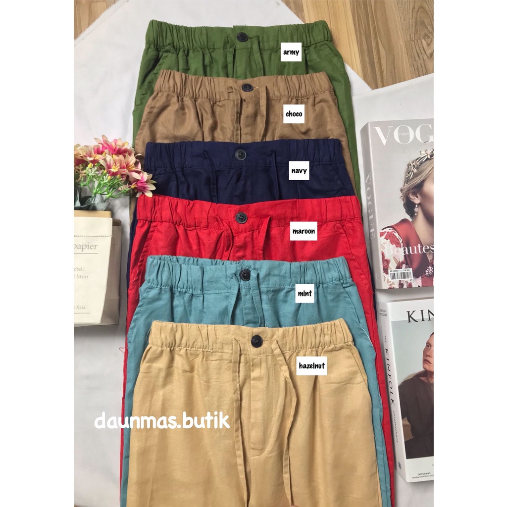 1KG MUAT 5PCS | NINA PANTS LINEN RAMI DAILY CELANA KARET  TALI HITS OOTD ALA SELEBGRAM FASHION GROSIR WANITA TERMURAH