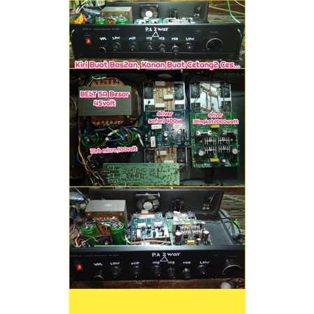 power amplifier 2way kiri buat bas2san, kanan buat midelan joshh...