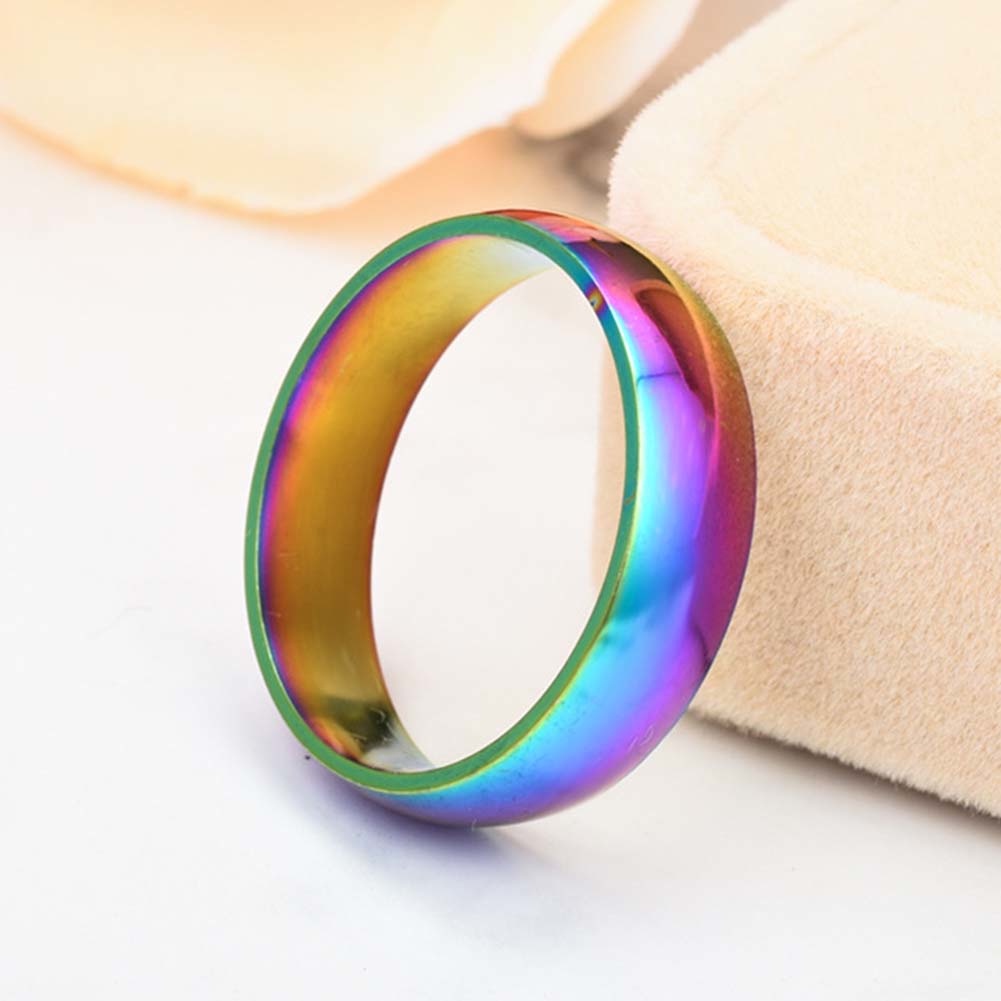 Hu Hu Hu Hu Hu Alat Bantu Pasang Kacamata♡ Cincin Pasangan Bahan Stainless Steel Warna Pelangi Untuk Hadiah Pernikahan