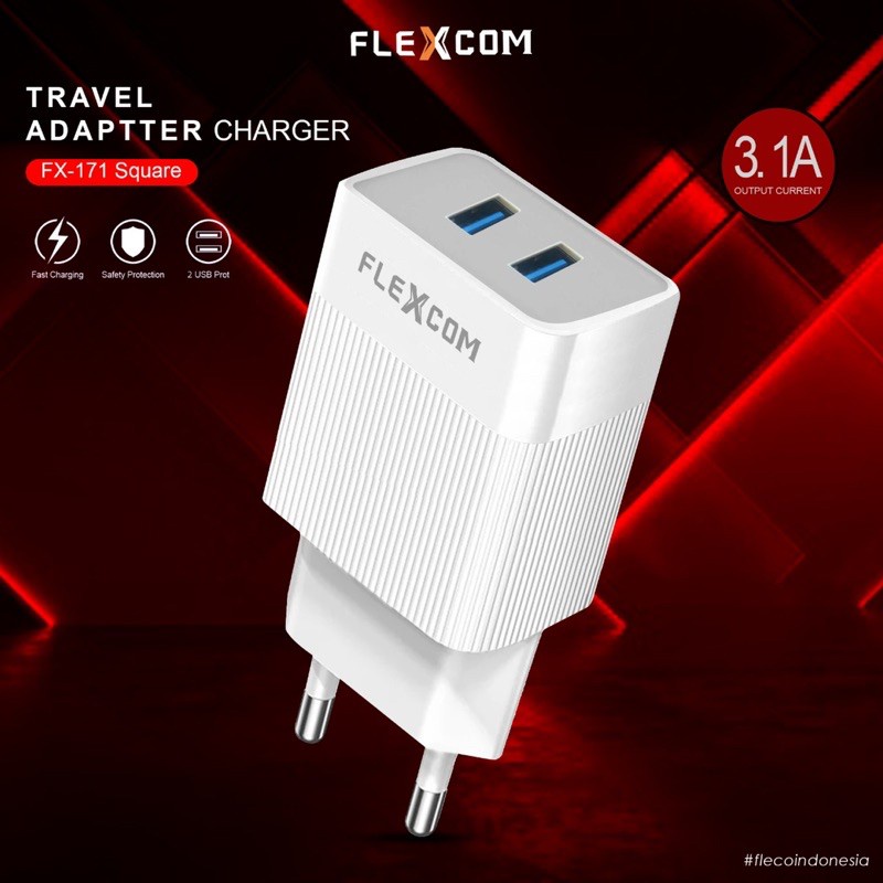 Charger Cas ADAPTOR FLEXCOM FX-171 By FLECO Batok kepala ces Fast Charging 3.1A