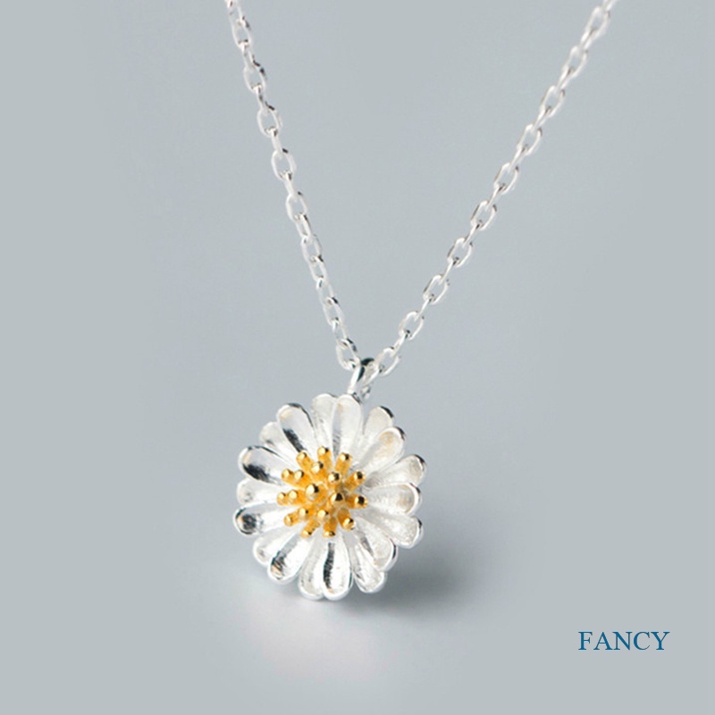 Kalung Rantai Sterling Silver 925 Dengan Liontin Bunga Daisy Untuk Wanita