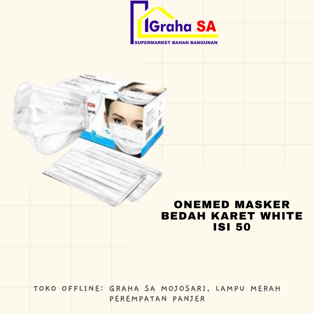 ONEMED MASKER BEDAH KARET WHITE ISI 50