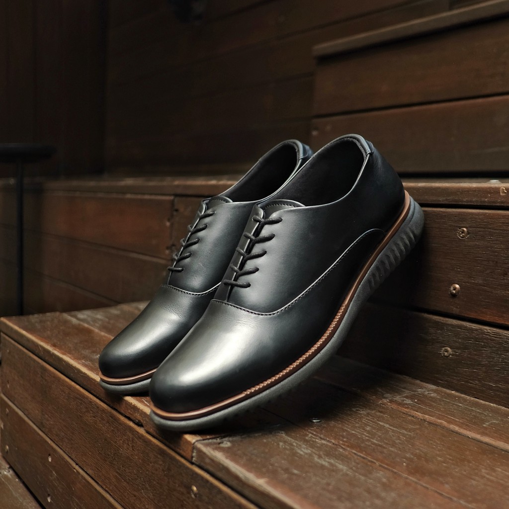 London 2.0 Black | Sepatu Pantofel Kulit Asli Hitam Formal Kerja Pantopel Pria Ori | FORIND x Kenzios