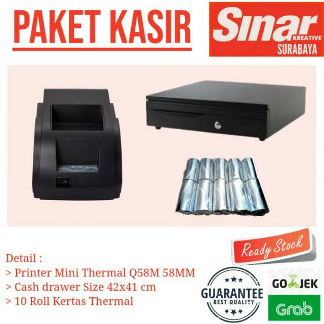 

PAKET KASIR : PRINTER THERMAL Q58M + LACI KASIR 42x41 Cm + 10 ROLL KERTAS THERMAL