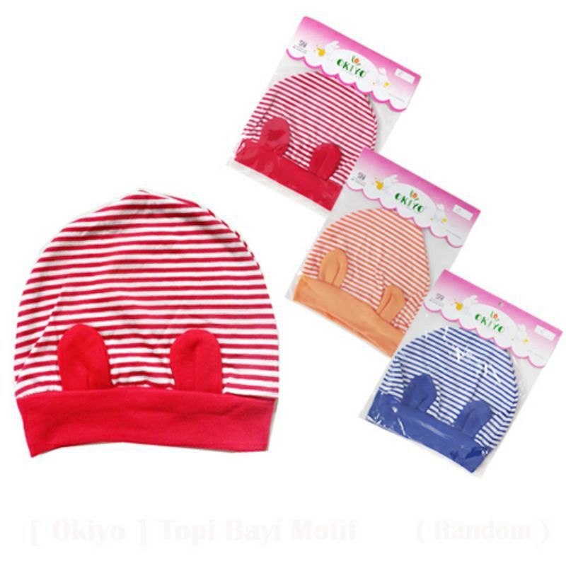 OKIYO-Topi bayi motif lucu-topi bayi bahan kaos-topi bayi baru lahir