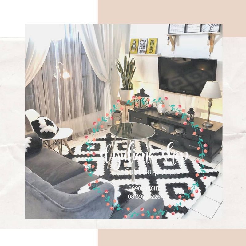 KARPET TRIBAL HITAM PUTIH, karpet bulu, surpet, karpet empuk