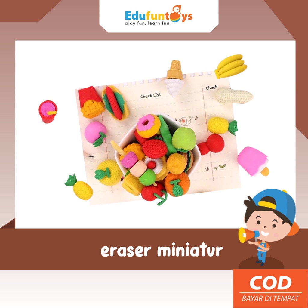 

Edufuntoys - ERASER MINIATUR penghapus makanan/ buah Penghapus Lucu / Penghapus Karakter / Cute Eraser / Miniatur Makanan