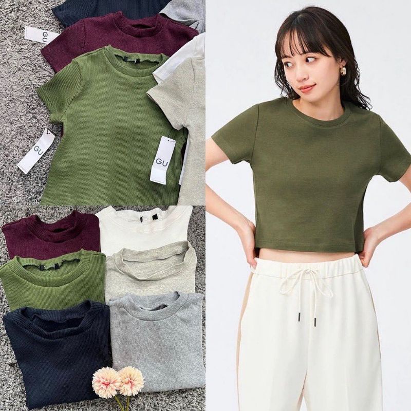 GU UNIQLO CROP TOP RIB TSHIRT - atasan kaos - top