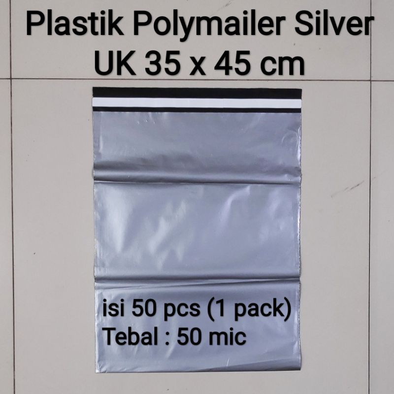 Plastik Packing Polymailer Silver Uk 35x45 (50 pcs), plastik packing Lem, plastik olshop