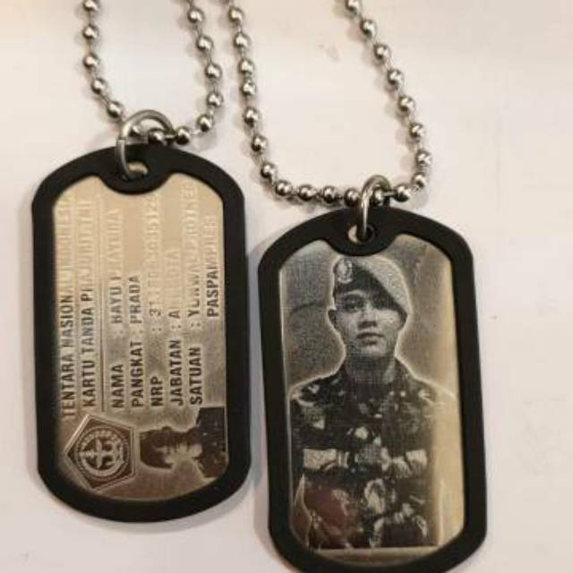 KALUNG TENTARA, ARMY DOGTAG, KALUNG BESI PUTIH, NAMA IDENTITAS DIRI & INSTANSI TEMPAT BEKERJA