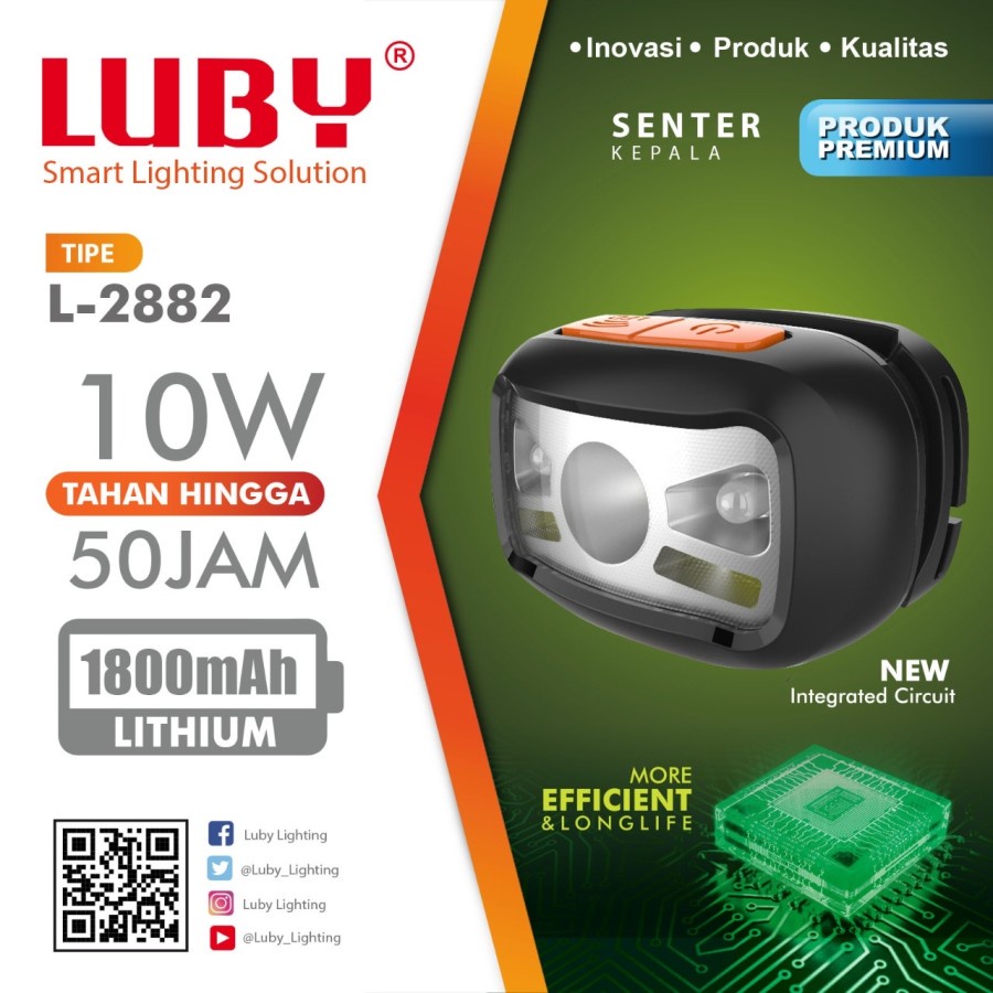 Headlamp Luby LED L2882 senter kepala 10 watt MINI cas ulang