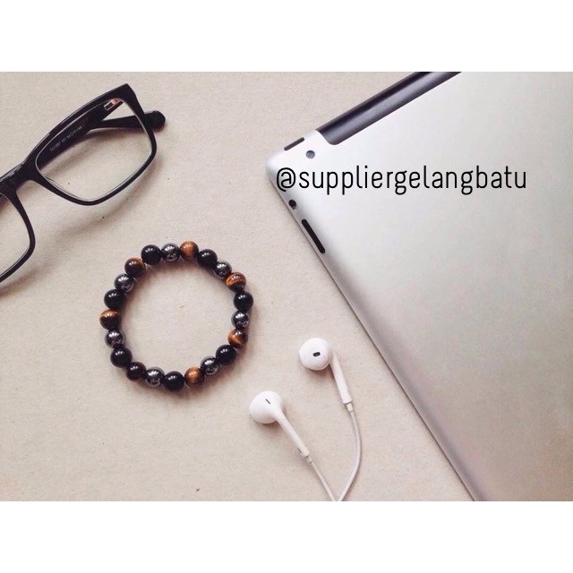 gelang batu unisex tiger eye blackstone blustin badar besi batu asli