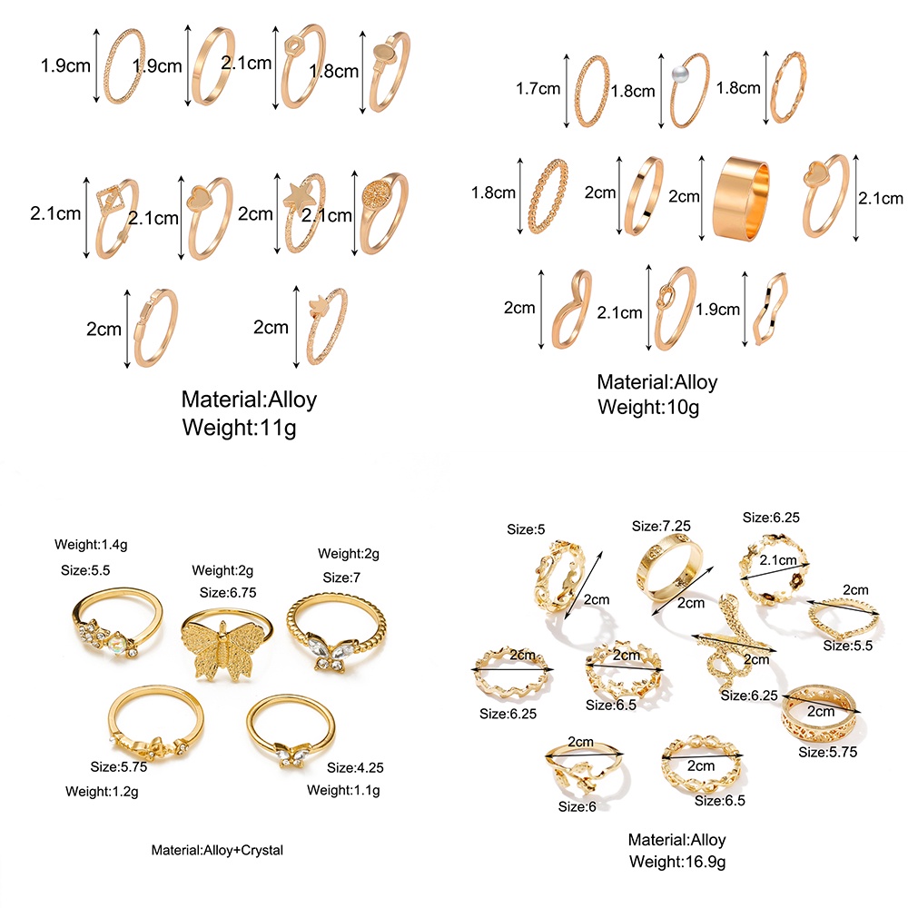 IFYOU 2021 New Fashion Metal Rings Set Crystal Butterfly Gold Ring Personality Silver Finger Ring Women Jewelry Accessories