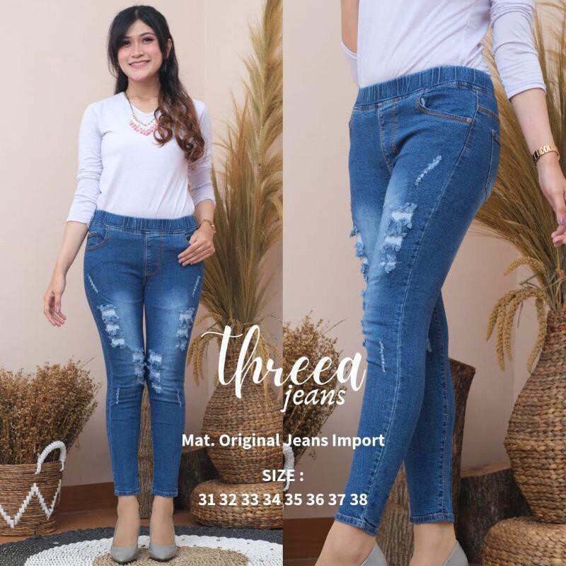 SIZE 27-38 THREA JEGGING JEANS SOBEK TIDAK TEMBUS