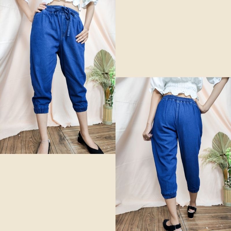 SB Collection Celana Widiya  7/8 Joger Jeans Midi Wanita Biru