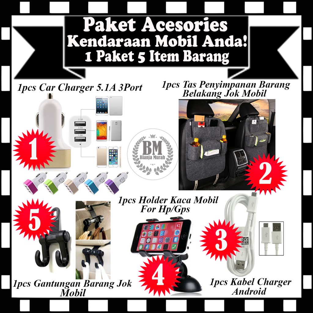 Paket Perlengkapan Accesories Mobil Anda Langsung Dapat 5 Item Barang