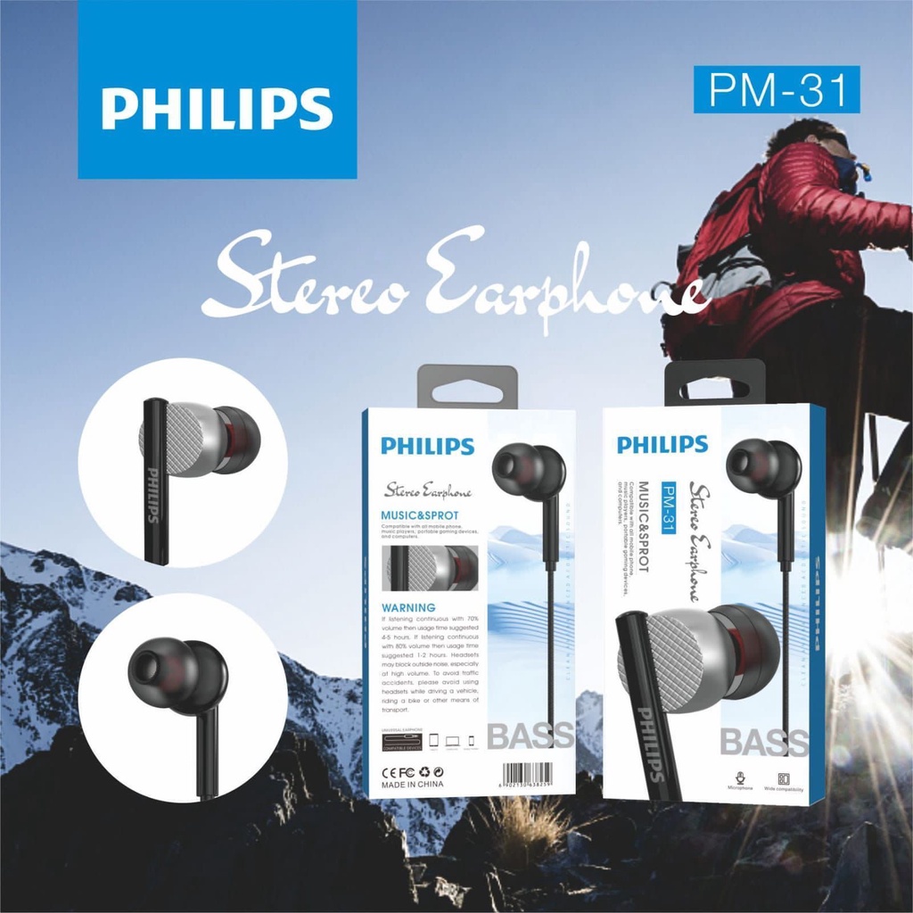 HF HEADSET PHILIPS PM-31 MUSIC STEREO SUPER BASS SPORT EARPHONE