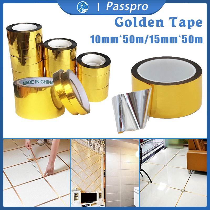 50m Gold Washi Tape 15mm/10mm Gold Selotip Masking Tape Untuk DIY Scrapbooking Sekolah Dan Kantor Dekorasi