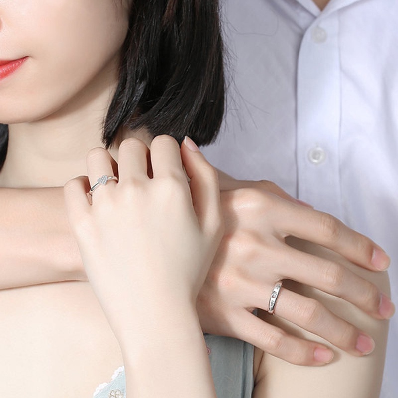 2pcs Cincin Berlian Imitasi Model Terbuka Dapat Disesuaikan Untuk Pria Dan Wanita