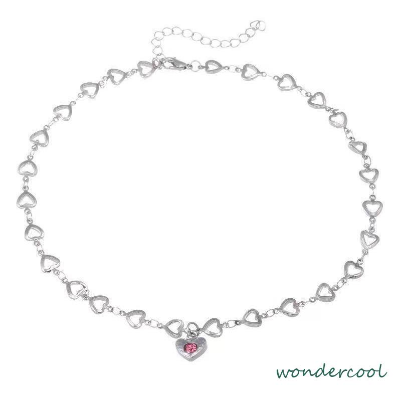 Desain Kalung Cinta Berlian Merah Muda Temperamen Rantai Klavikula-Won