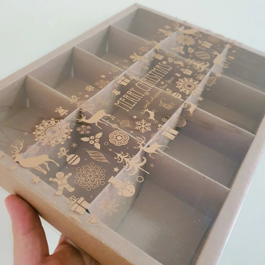 

dus box cake eggtart hampers natal packaging kotak kemasan sekat 12 edisi merry christmas