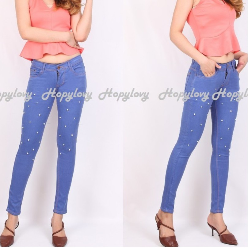 HOPYLOVY SALE - Celana Panjang Jeans Skinny Wanita Kombi Mutiara NICOLE