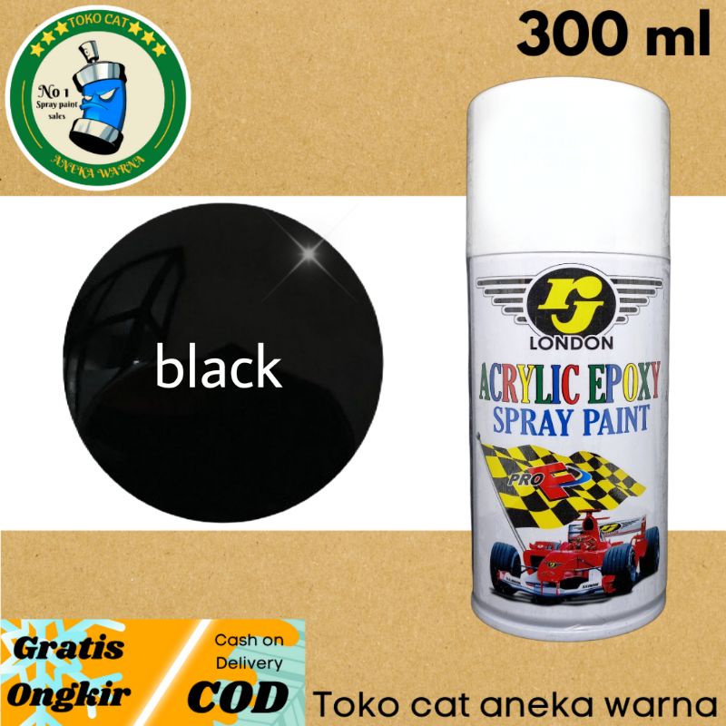 cat semprot 300cc black hitam gloss mengkilap rj london cat semprot spray paint pilok pilox