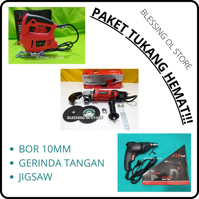 PAKET TUKANG / BOR JLD 10MM / GERINDA TANGAN JLD / JIGSAW / JLD TOOLS