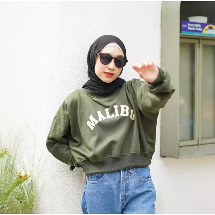SWEEPER - TERLARIS BASIC SWEATER ARMY MALIBU  PRIA &amp; WANITA M-XL BAHAN FLEECE