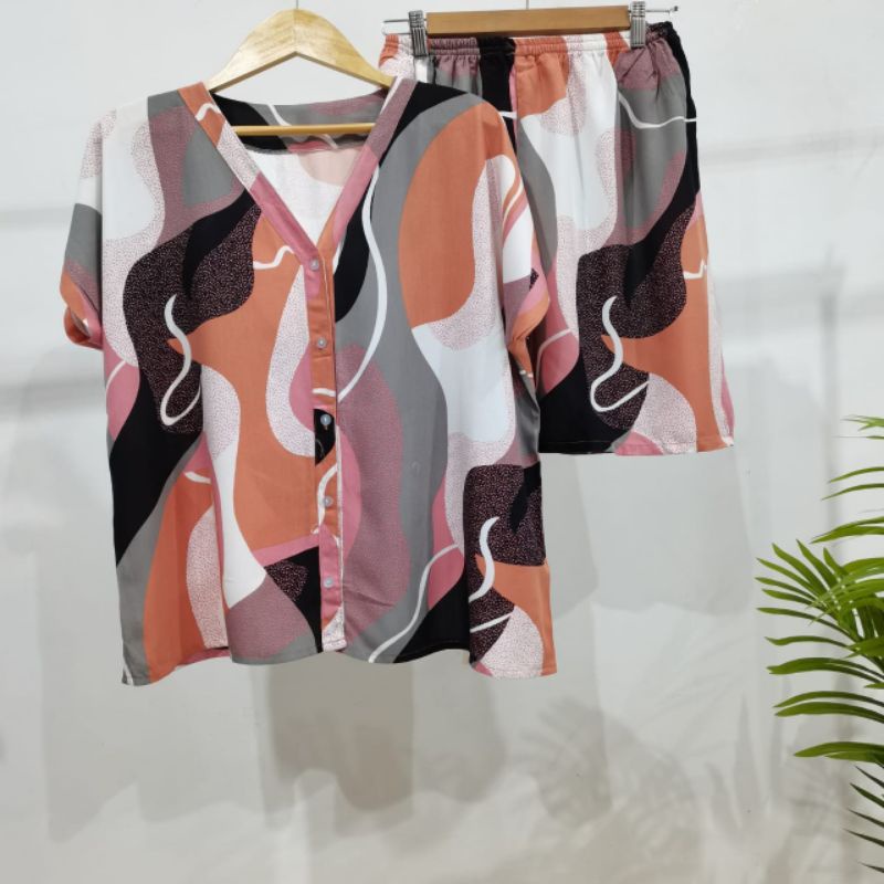PIYAMA KANCING PENDEK HITS PIYAMA KANCING BUSUI | PIYAMA RAYON | HOMEWEAR-NK PD BB