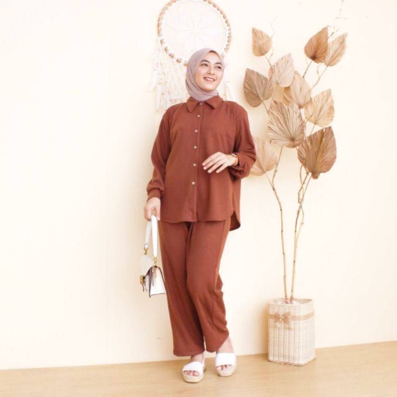 One Set Wanita Crinkle Airflow Polos Premiun High Quality