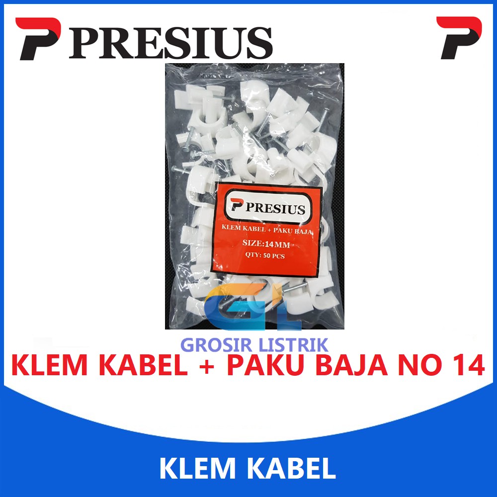 Presius Klem Kabel Listrik Paku Baja No 14 (Isi 50 biji) Ukuran 14MM MM Original Grosir Promo Murah