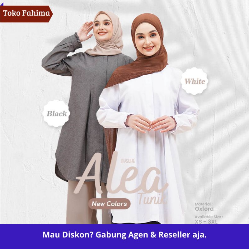 Atasan wanita kerah bulat kancing depan tunik kantor baju kerja cewek warna putih hitam Alea brand b