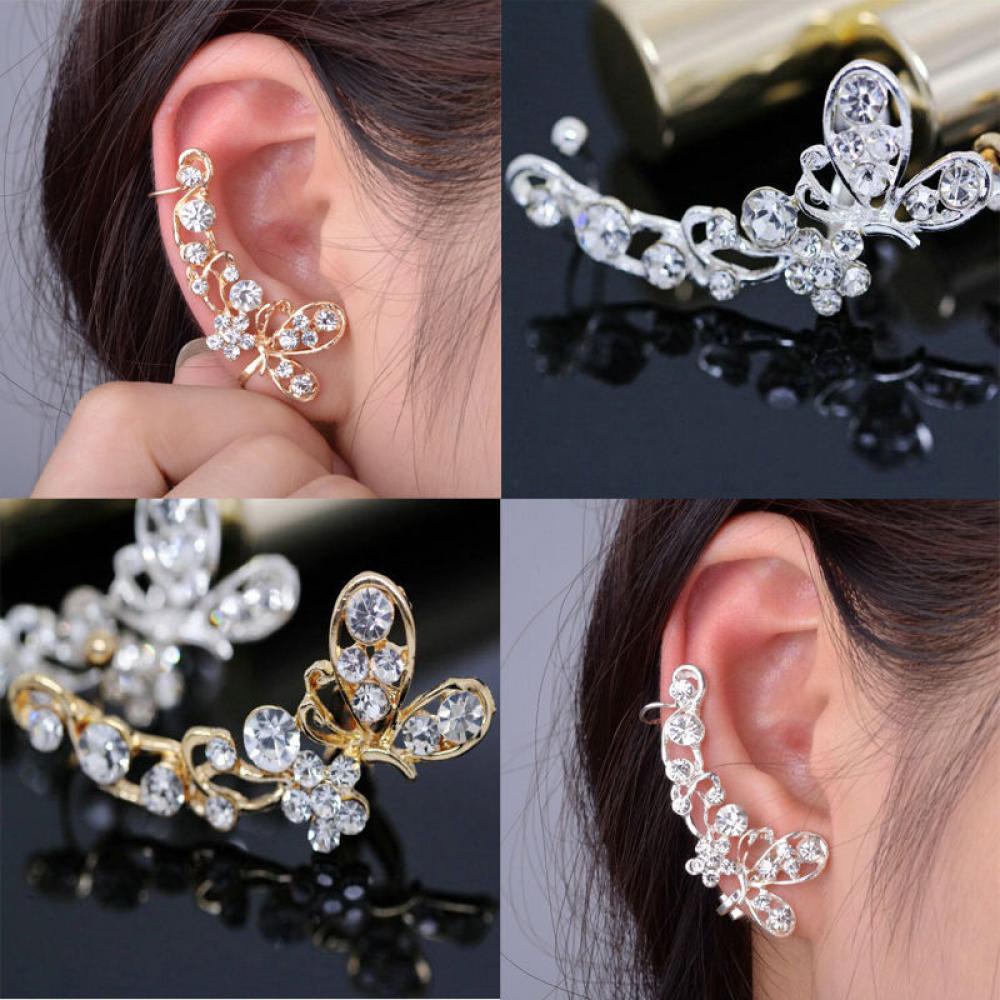 Lily 1PC Anting Tusuk Wanita Fashion Bunga Kristal Clip-on