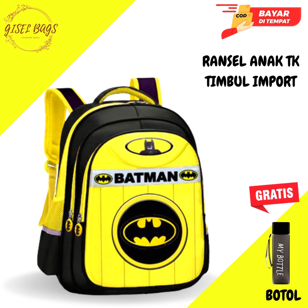 Tas ransel anak laki laki sekolah TK import gambar timbul logo karakter superhero waterproof