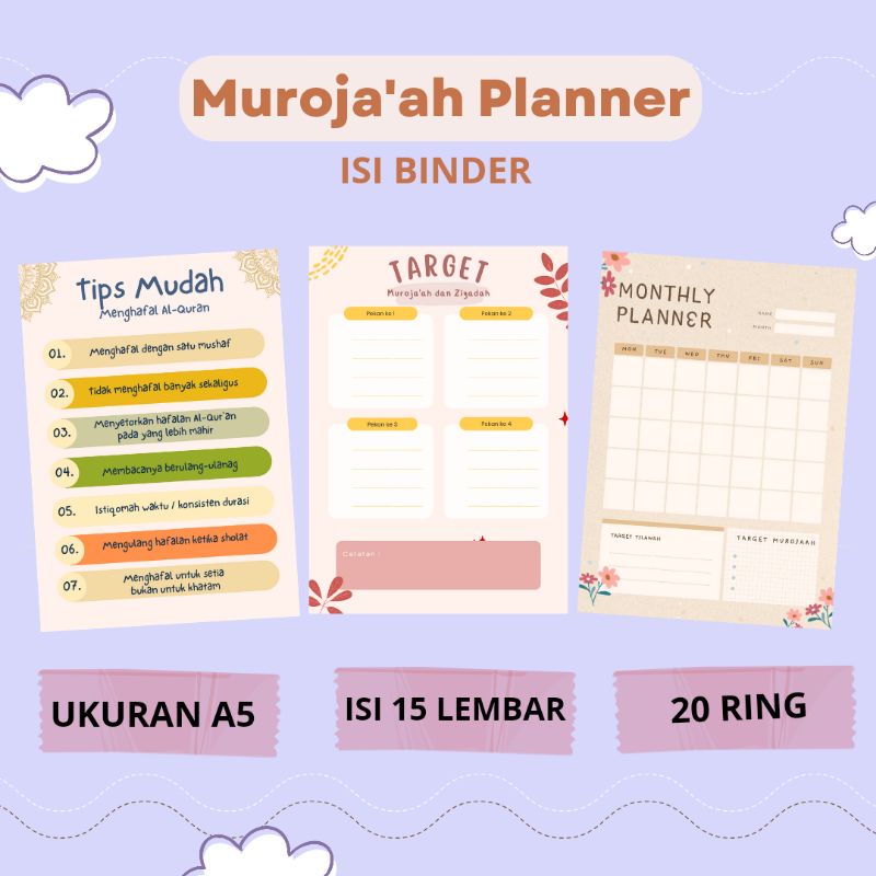 

Muroja'ah Planner isi Binder, Daily Planner, mutaba'ah tahfidz
