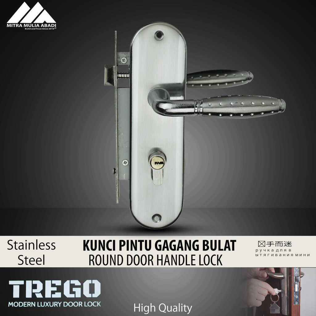 Kunci Pintu Silinder Trego Set Komplit Handle Oval | 20 cm Gagang Handle Pintu Rumah